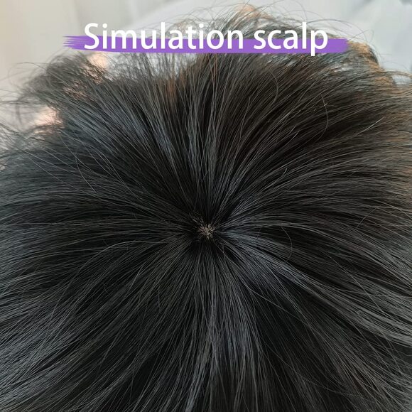 Short Black Mullet Wig Pixie Shaggy Layered Wolf Cut Curly Wig Cosplay Costume - Picture 6 of 9